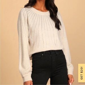 Lulu’s Endlessly Festive Beige Rhinestone Sweater LUSH Lulus embellished top
